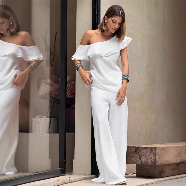 Damer Elegant One-Shoulder-Outfit med Ruffle-detaljer Stilla
