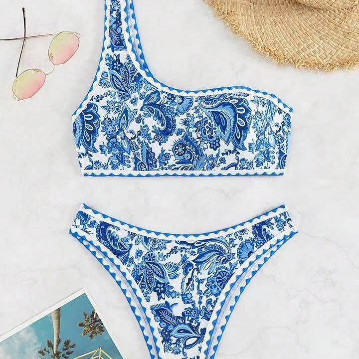 Damer En-skulder Blomster mønster Bikini Sæt Stilla