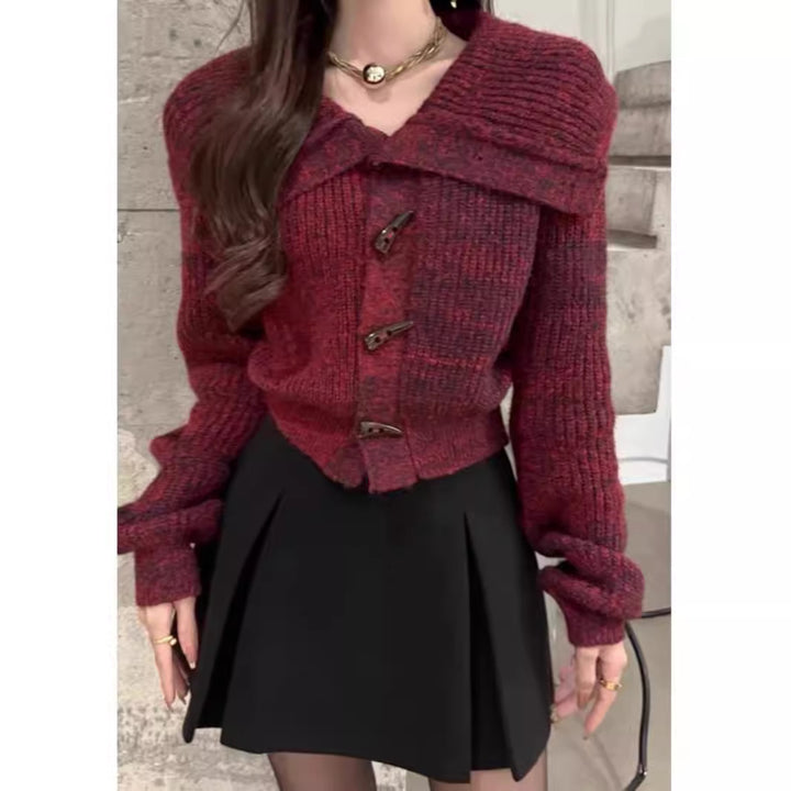 Kvinders cardigan med stilfuld krave og dekorative knapper Stilla