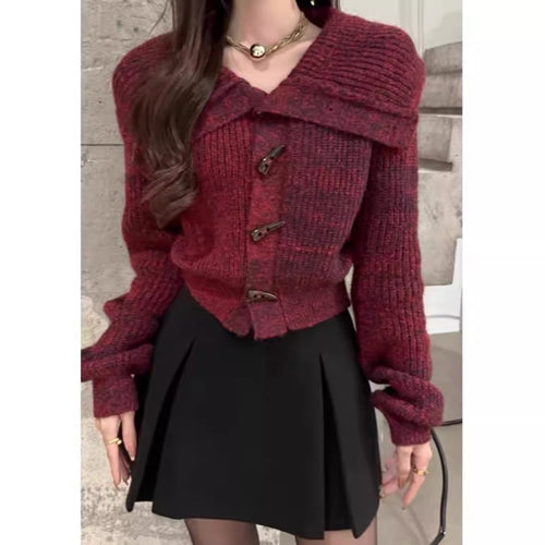 Kvinders cardigan med stilfuld krave og dekorative knapper Stilla