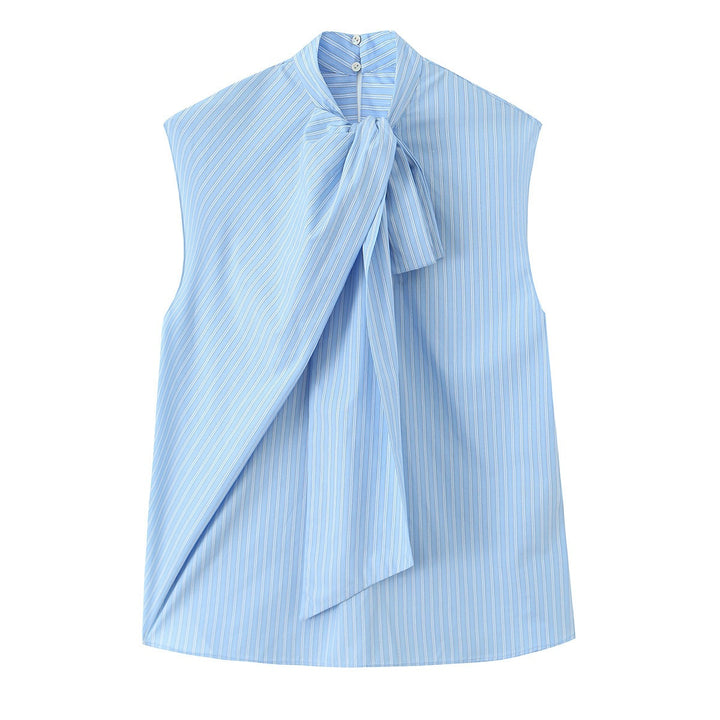 Dame skovblus skjorte med dekorerende sløjfe og elegant stribet look Skovae