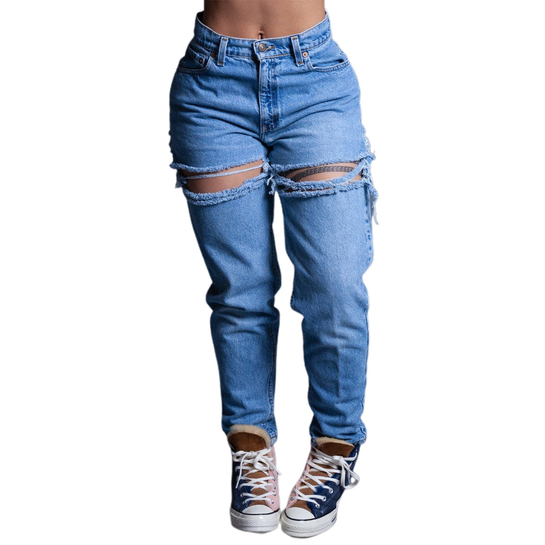Damejeans med frayed huldetaljer og høj talje Stilla
