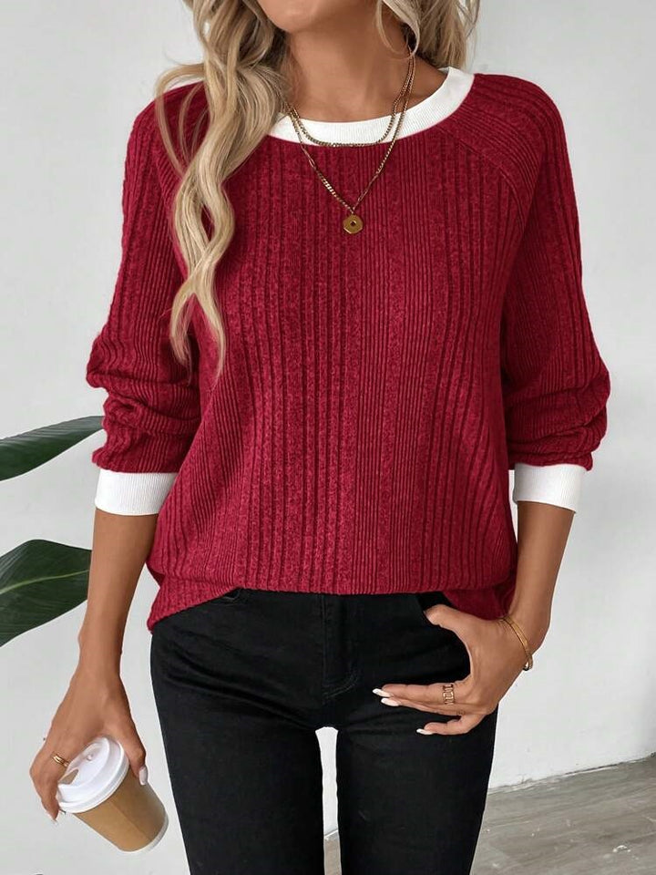 Damer casual sweater med optimal rib strikdesign og kontrasterende kant Stilla