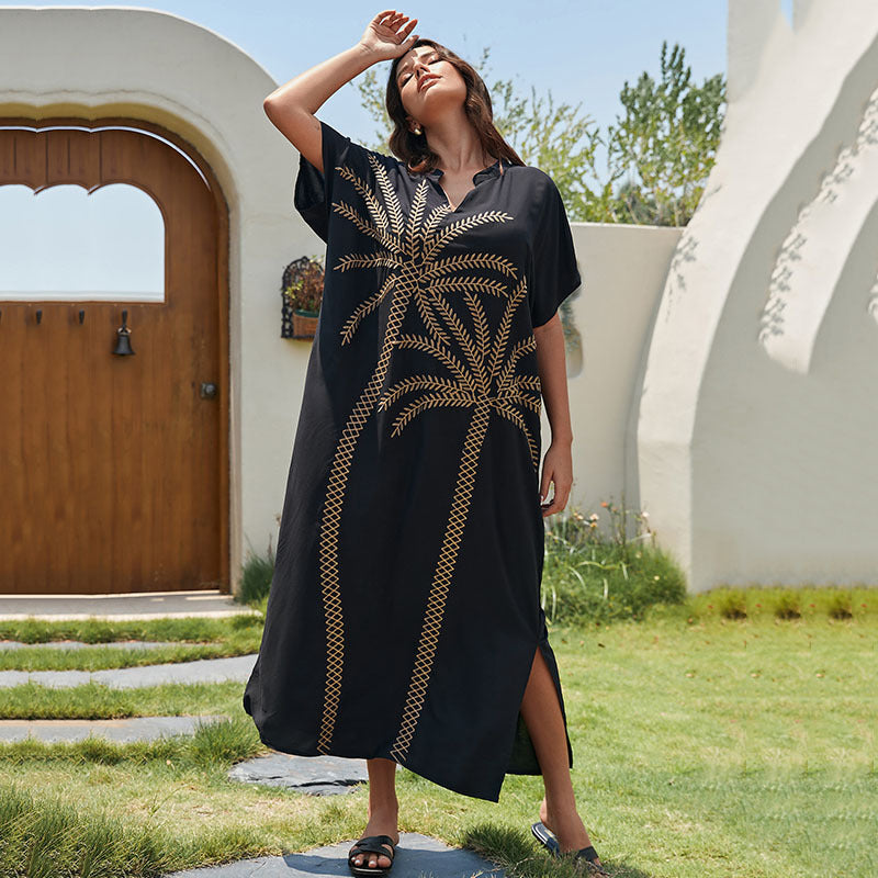 Dame Kaftan med kunstnerisk palme mønster Stilla