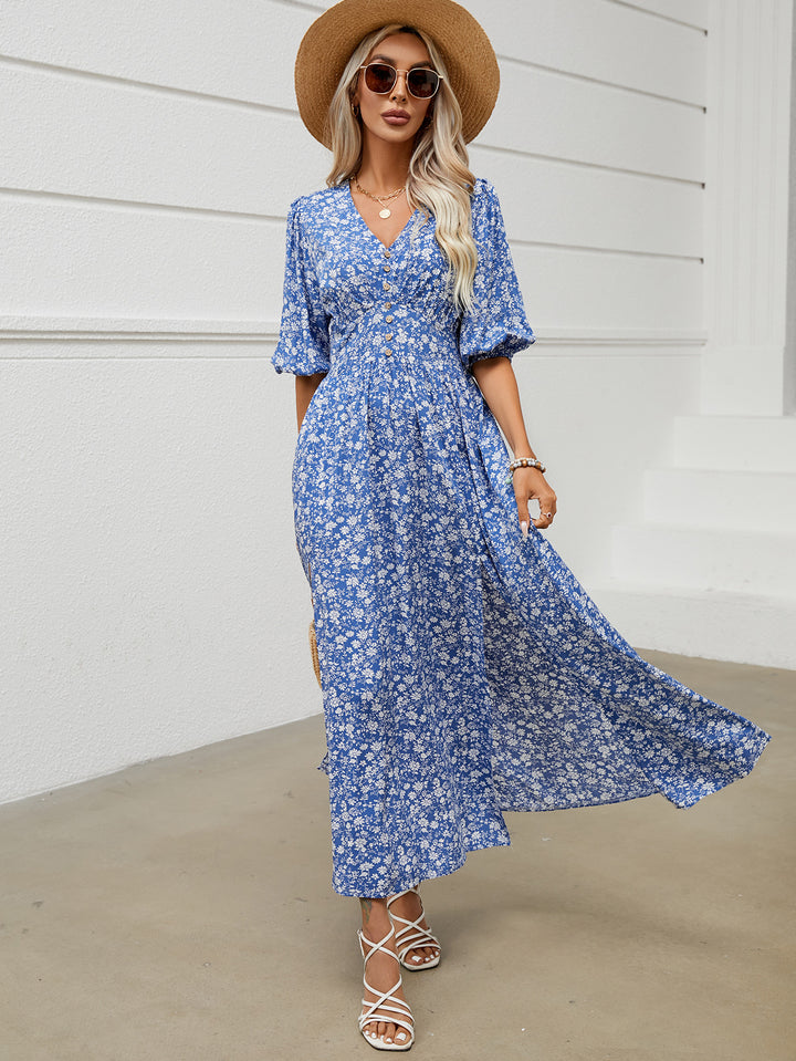 Femme Knap-top Blomster Maxi Kjole med Sideslids Stilla