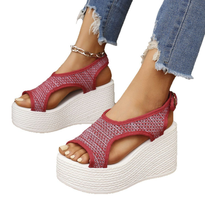Dame Wedge-sandaler med åndbart netdesign og elegant detaljdekoration Stilla