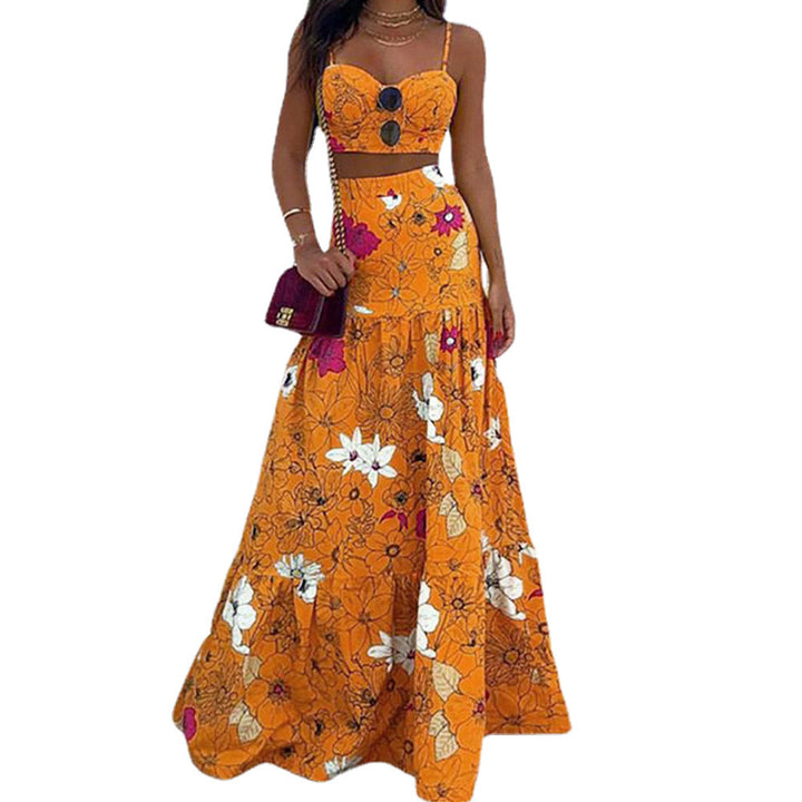 Dame maxikjole med floralt design og stilfuld bustier-top Stilla