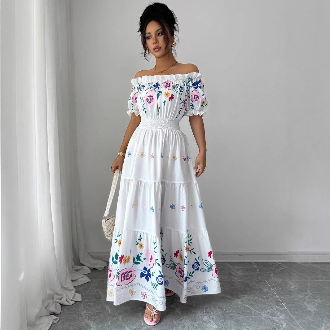 Dame Sommer Maxi-Kjole med romantiske blomsterbroderier og elastisk talje Stilla