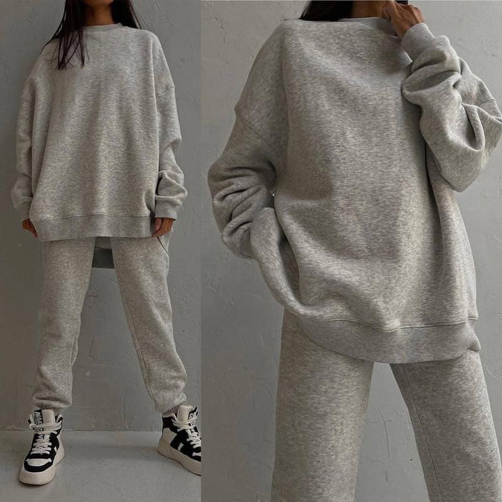 Kvinders Oversized Sweatset med Høj Krave og Casual Fit