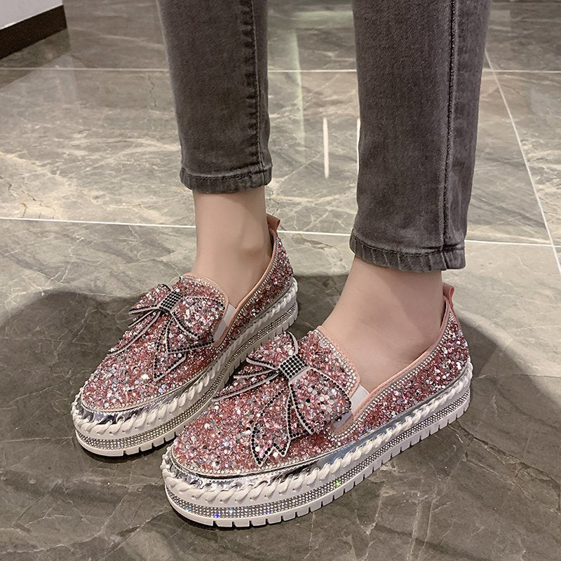 Dame Glitrende Slip-On Sko med moderne Sløjfe Stilla