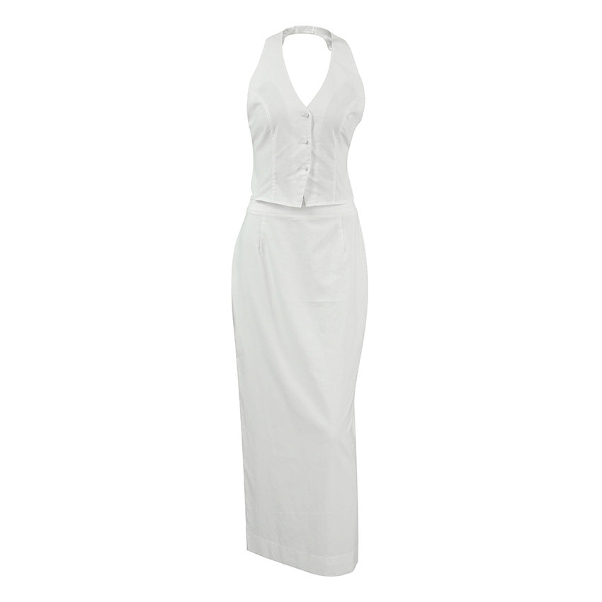 Dame elegant kombination af ærmeløs top og lang nederdel i minimalistisk stil Stilla
