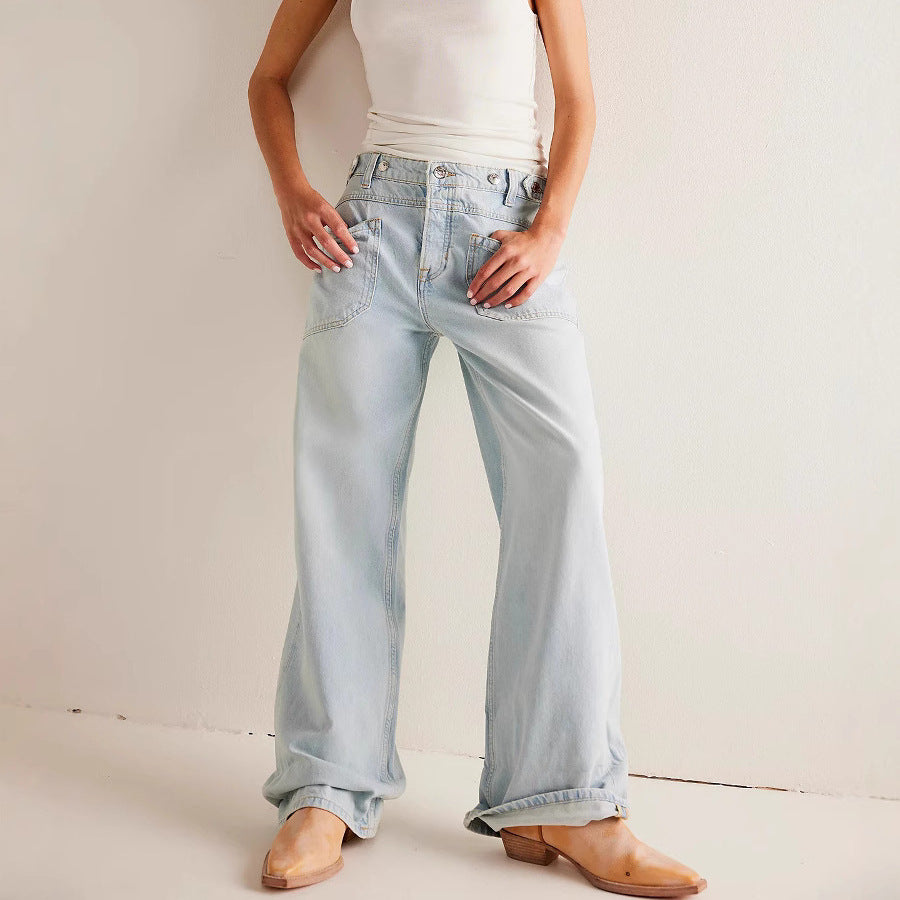 Dame brede jeans med afslappet snit og høj talje Stilla