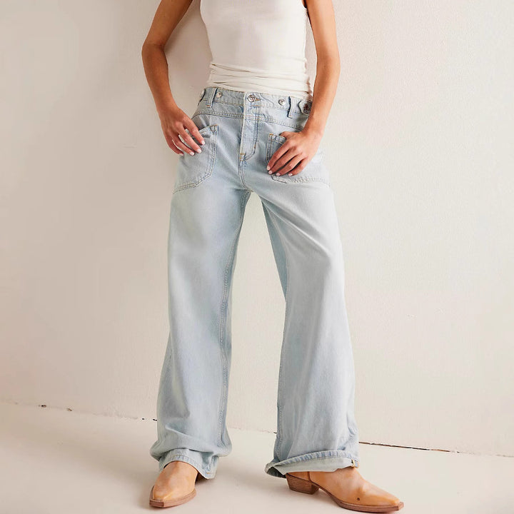 Dame brede jeans med afslappet snit og høj talje Stilla
