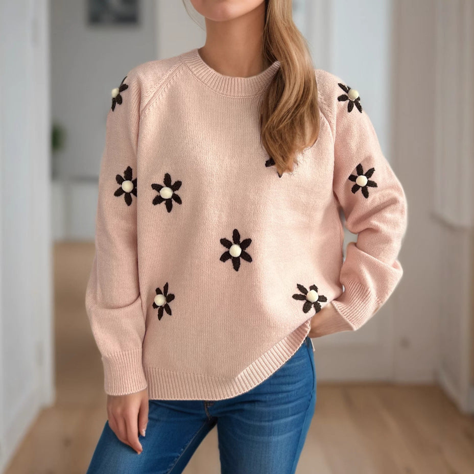 Kvinders sweater med blomsterapplikationer og afslappet pasform Stilla