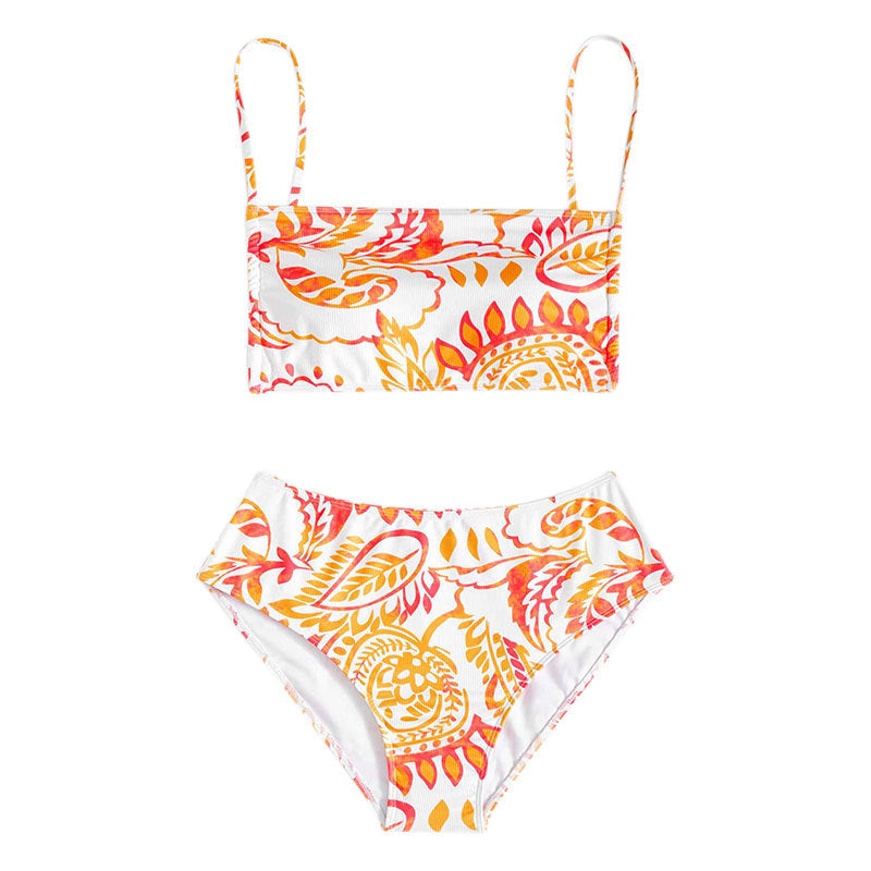 Dame triangel-bikini med glade blomster mønster og elegante ruffles detaljer Skovae