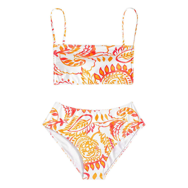 Dame triangel-bikini med glade blomster mønster og elegante ruffles detaljer Skovae