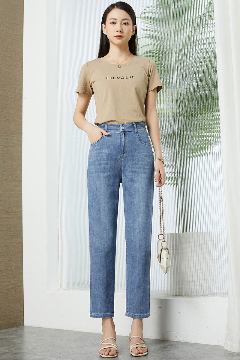 Dame højtaljede mom-jeans med lige ben og afslappet pasform Stilla