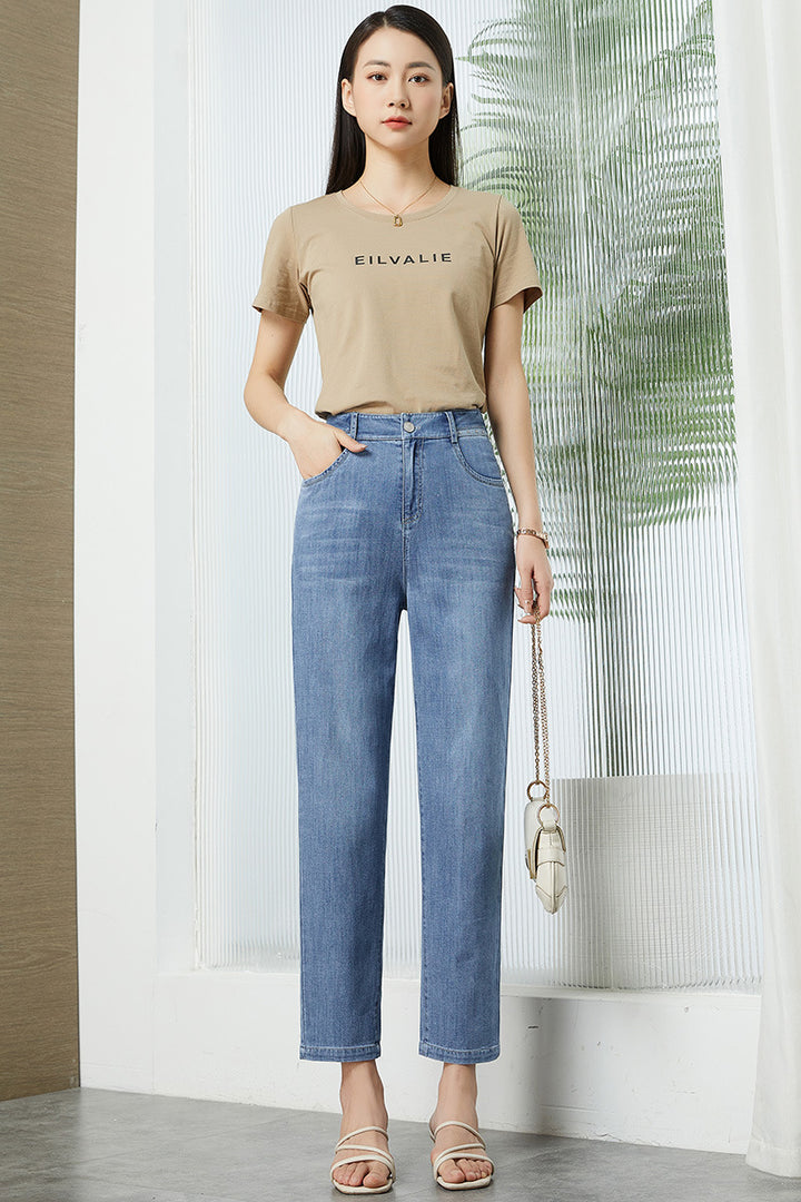 Dame højtaljede mom-jeans med lige ben og afslappet pasform Stilla
