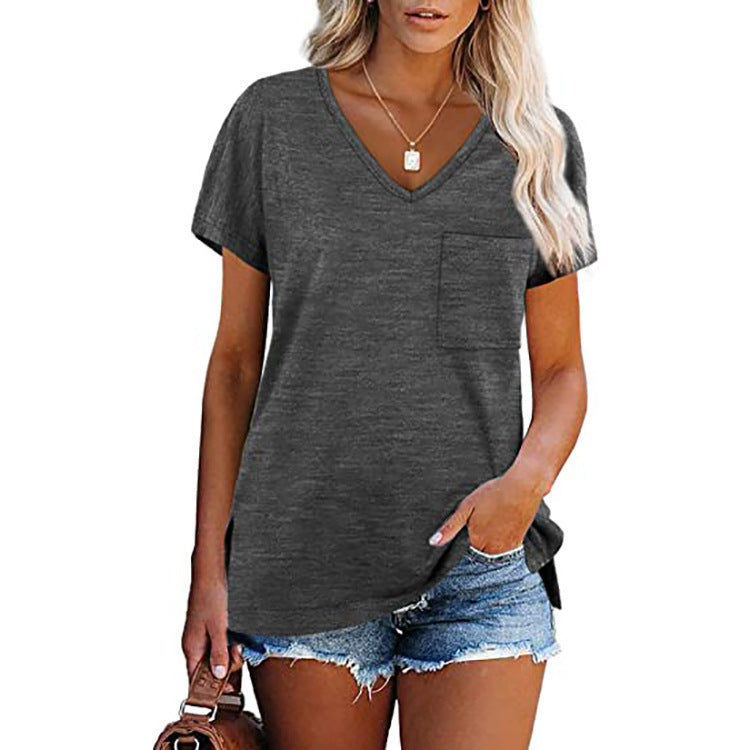 Dame V-formet fritid T-shirt med brystlomme og afslappet pasform Stilla
