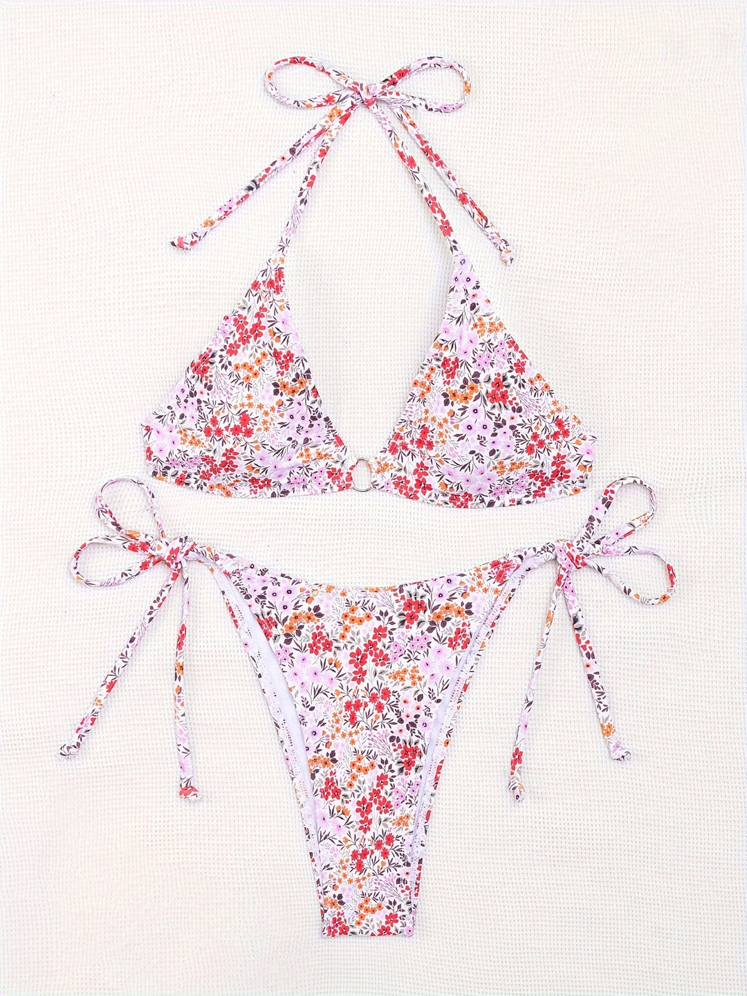 Kvinder Triangel-Bikini med blomsterprint og justerbare bindebånd Skovae