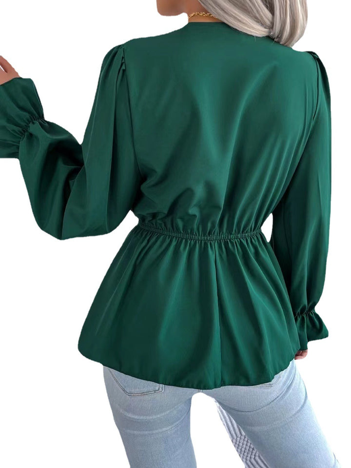 Dame elegant V-hals bluse med flæseærmer Stilla