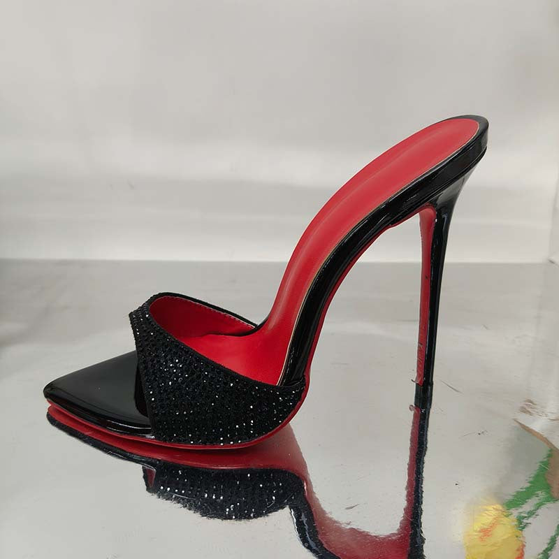 Femme High-Heeled Rhinestone Slide Sandaler Stilla