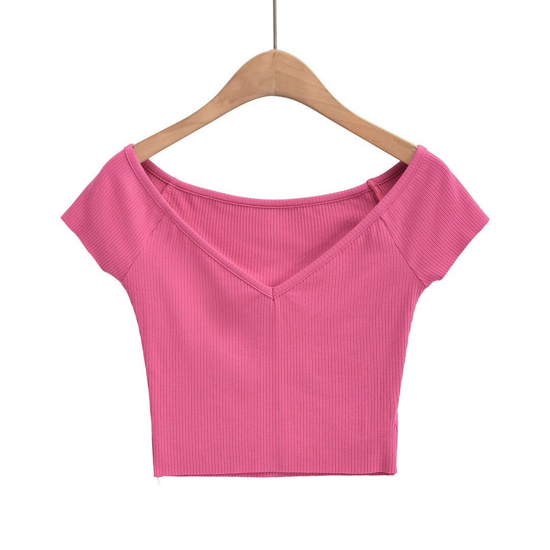 Dame figursyet Crop-Top med off-shoulder design og ribstruktur Stilla