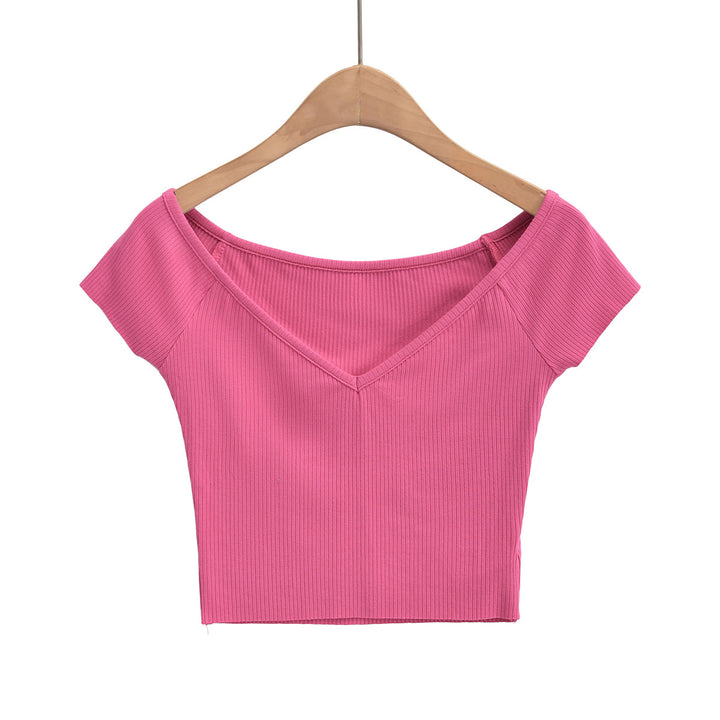 Dame figursyet Crop-Top med off-shoulder design og ribstruktur Stilla