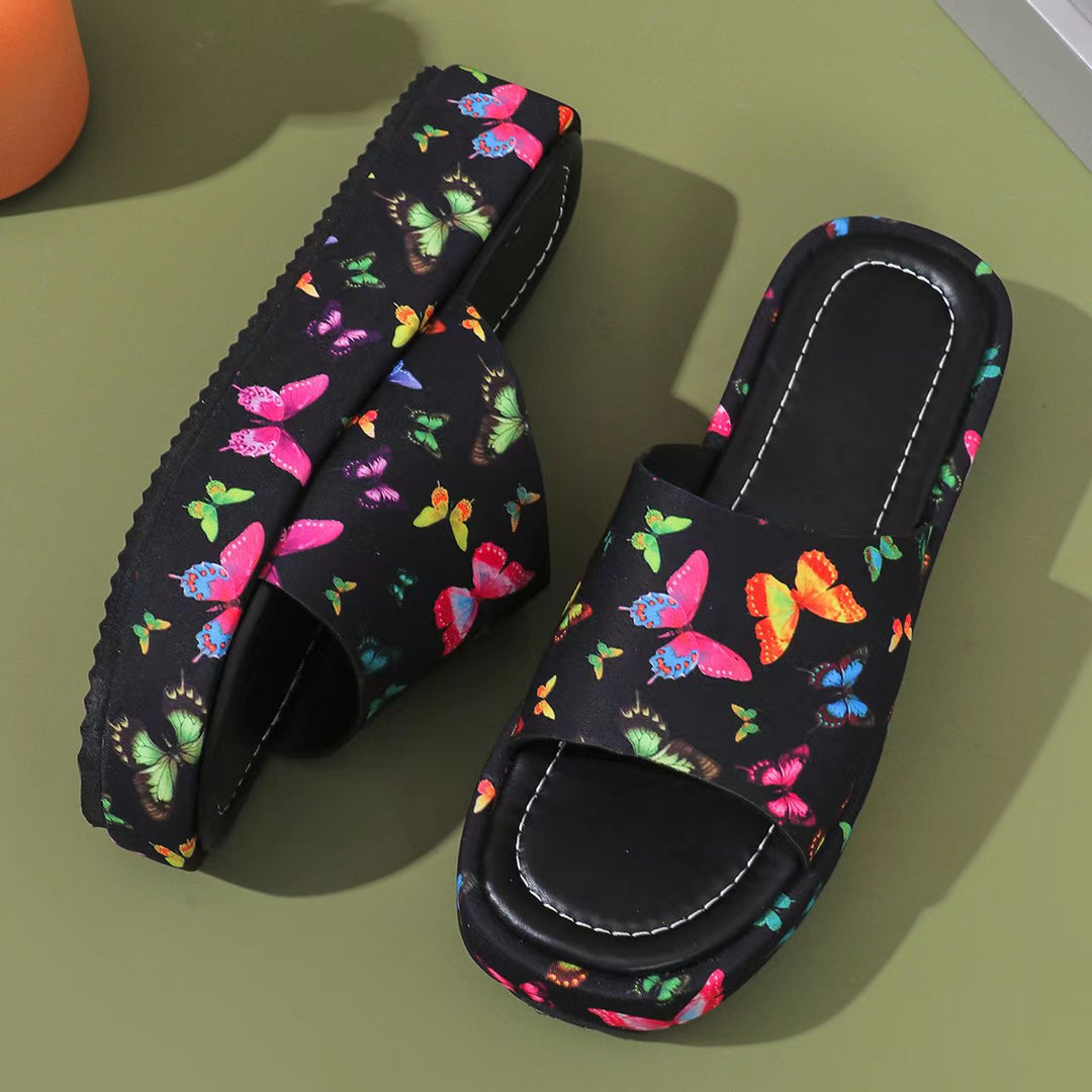 Dame sommer-sandaler med moderigtige sommerfugltryk og behagelig sål Stilla