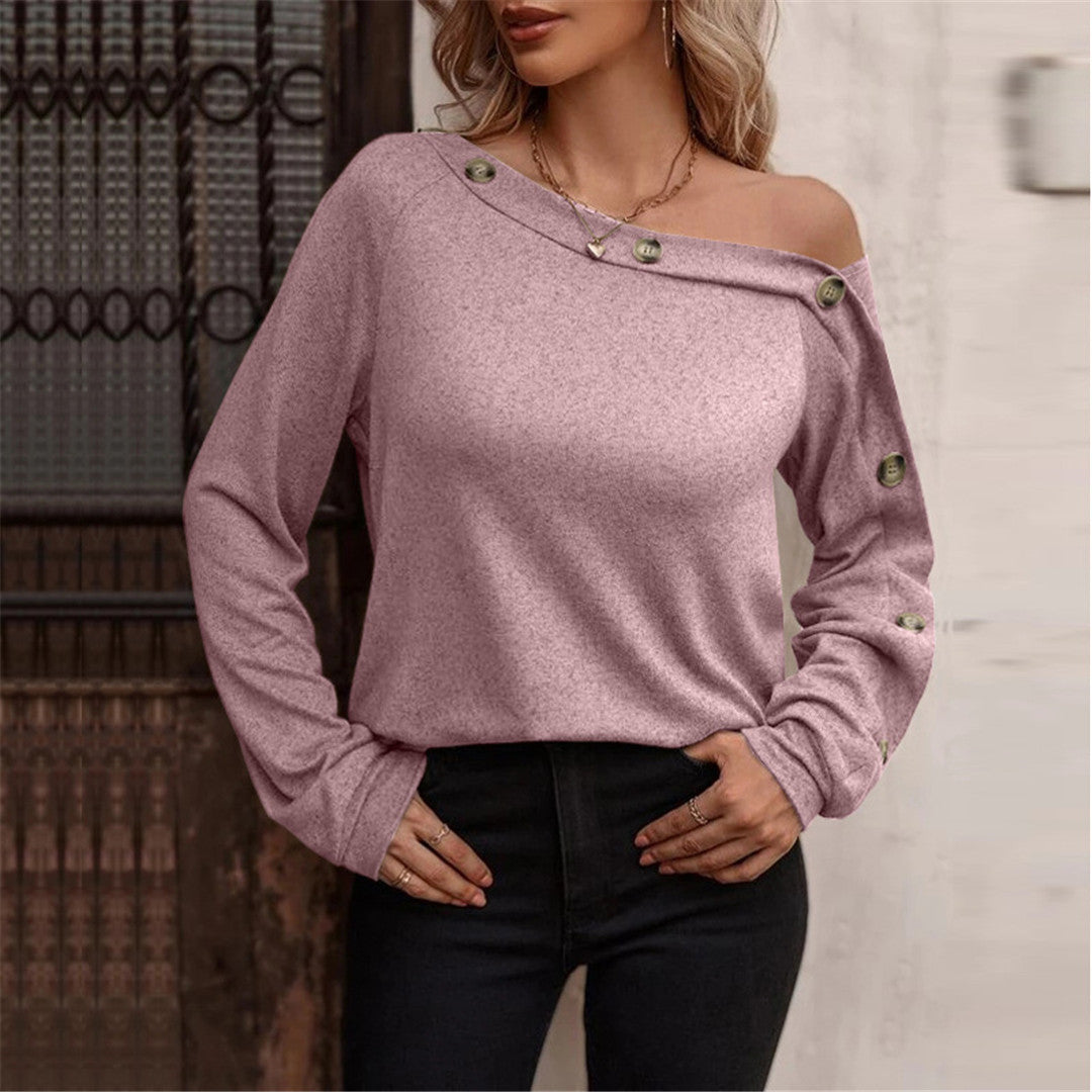 Dame Off-Shoulder Top med dekorative knapdetaljer og afslappet pasform Stilla