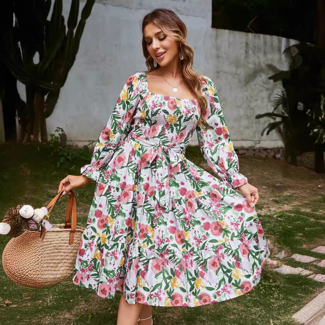 Dame maxikjole med off-shoulder snit og elegant blomster mønster Stilla