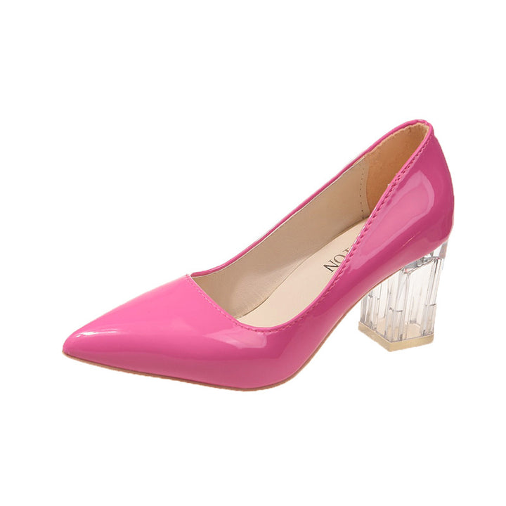 Dame klassiske pumps med transparent blokhæle og spidse frontkapper Stilla