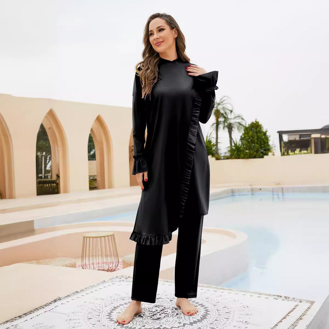 Dame elegant outfit med flæse-design og lang skæring Stilla