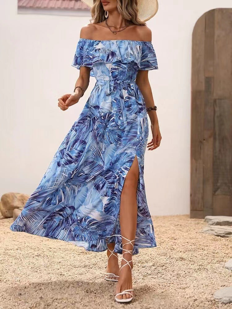 Dame Maxi-kjole med spændende tropisk design og stilfuld Off-Shoulder-udskæring Stilla