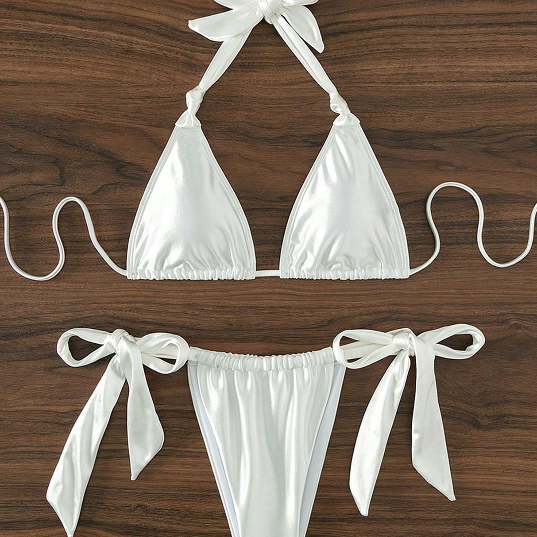 Damer Stilfuld Triangel-Bikini med Sløjfe-detaljer Skovae