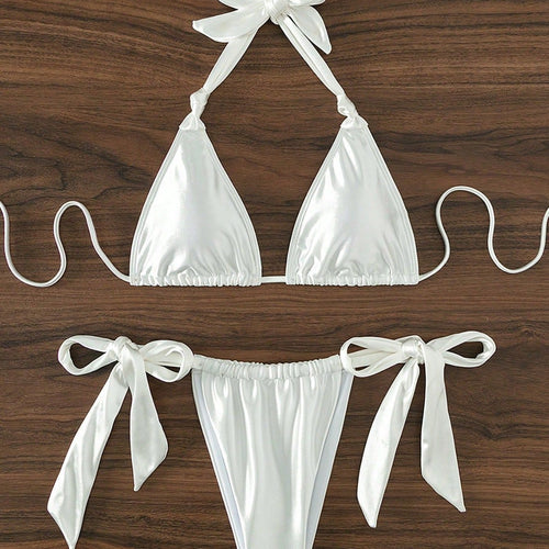 Damer Stilfuld Triangel-Bikini med Sløjfe-detaljer Skovae