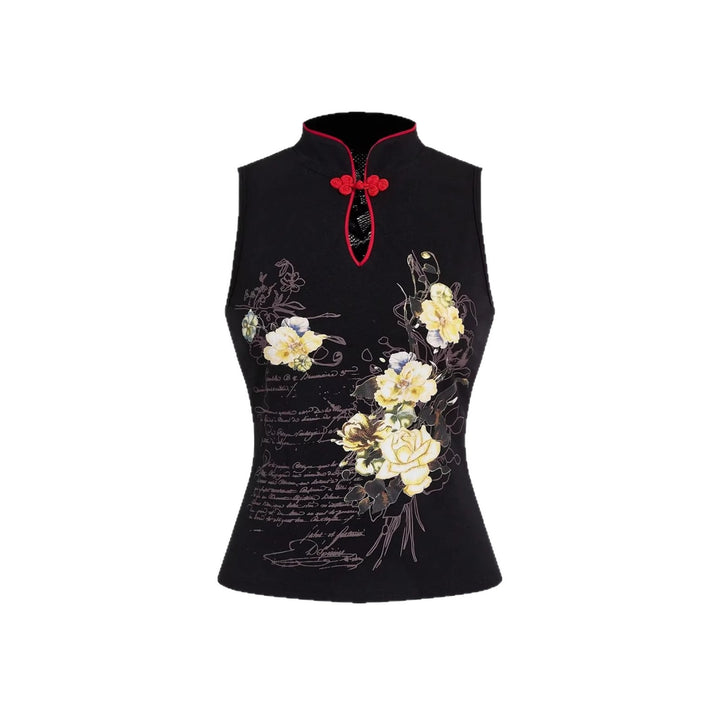 Dame kinesisk broderi top med høj krave design og blomster motiv Skovae