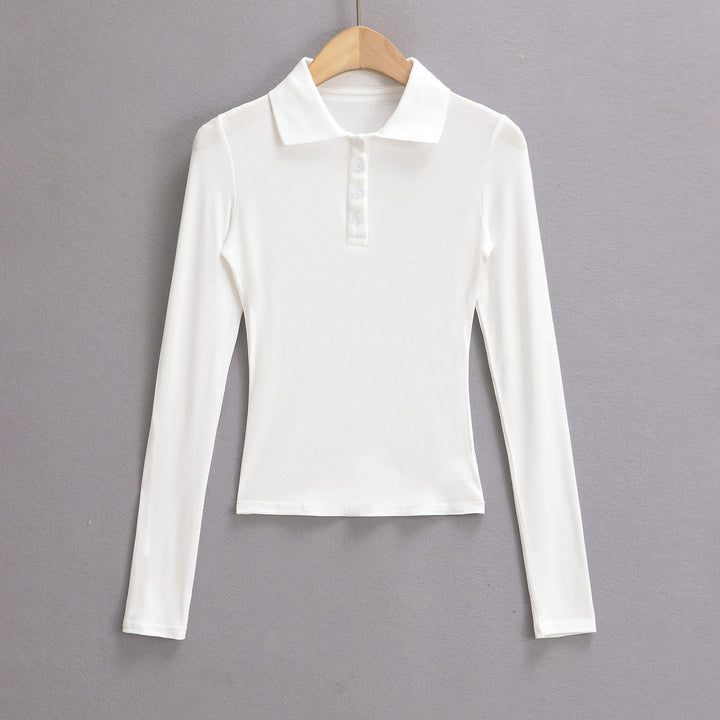 Dame langærmet polo-shirt med moderne knapliste og fin struktur Stilla