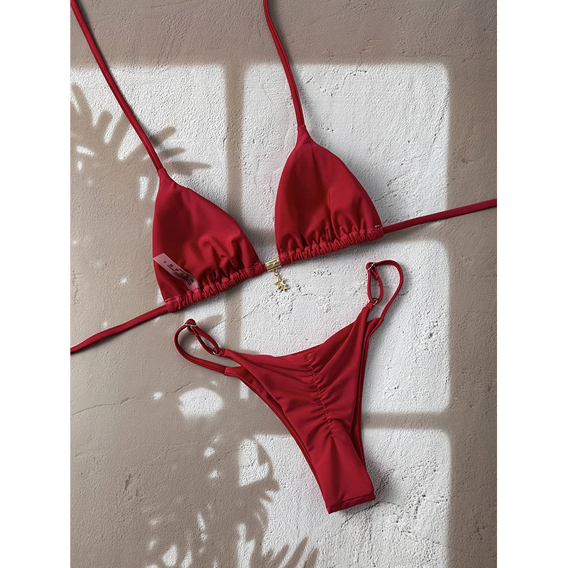 Dame Triangel-Bikini-sæt med justerbare stropper og sømløst design Skovae