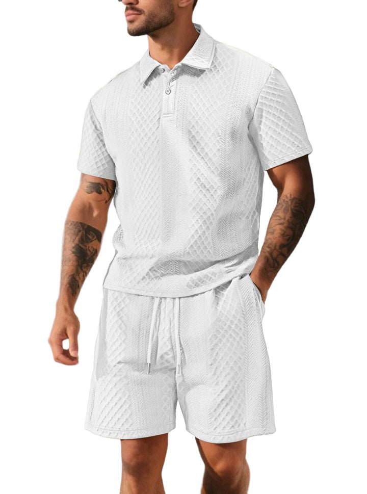 Herrer nan struktureret polo-shirt- og bermuda-shorts-sæt fra quiltet bomuldsblanding Skovae