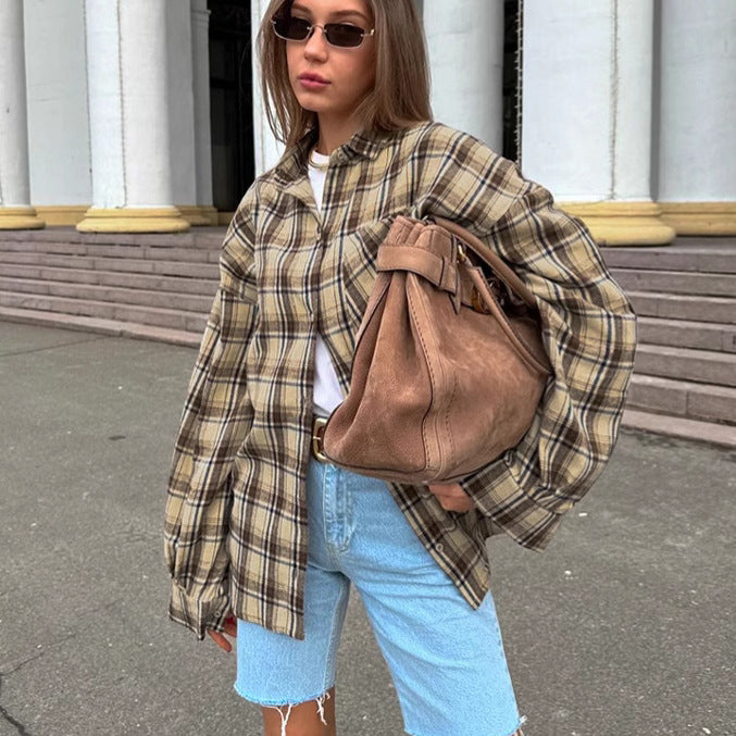 Dame Karo-Skjortejakke i afslappet oversized-snit Stilla