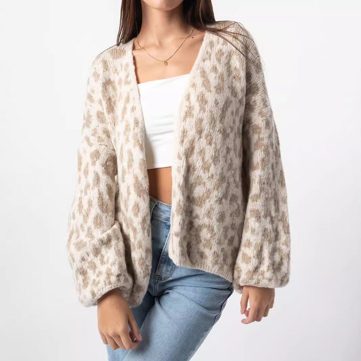 Kvinder Oversized Cardigan med Trendy Leopardprint og Voluminøse Ærmer Stilla