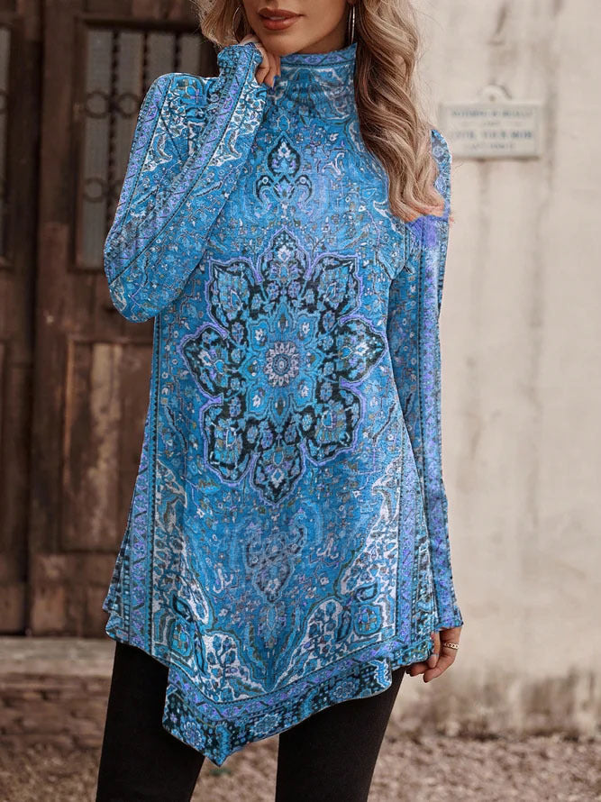 Dame højformatet bluse med legende blomsterdesign og ståkrave Stilla