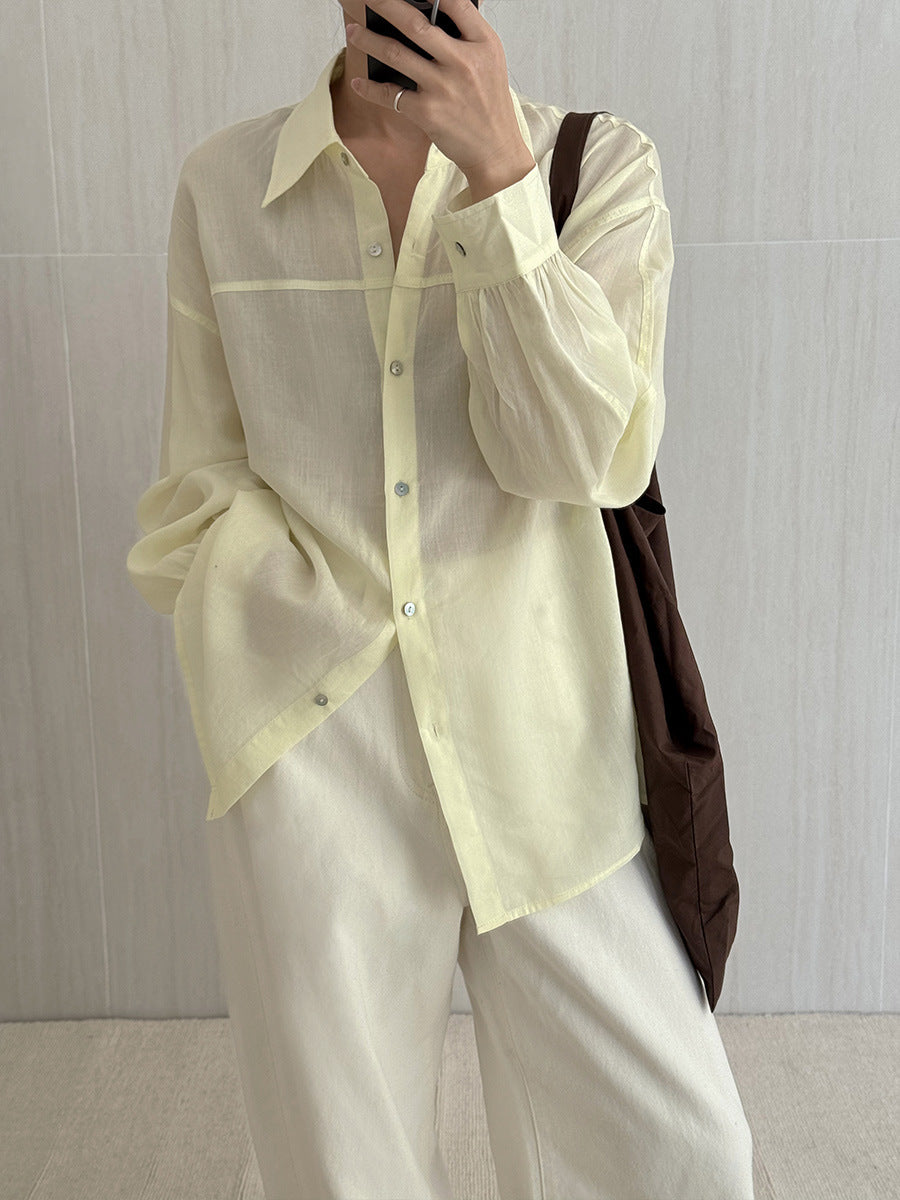 Dame Oversized Skjorte bluse i åndbart stof med stilfuld krave Stilla