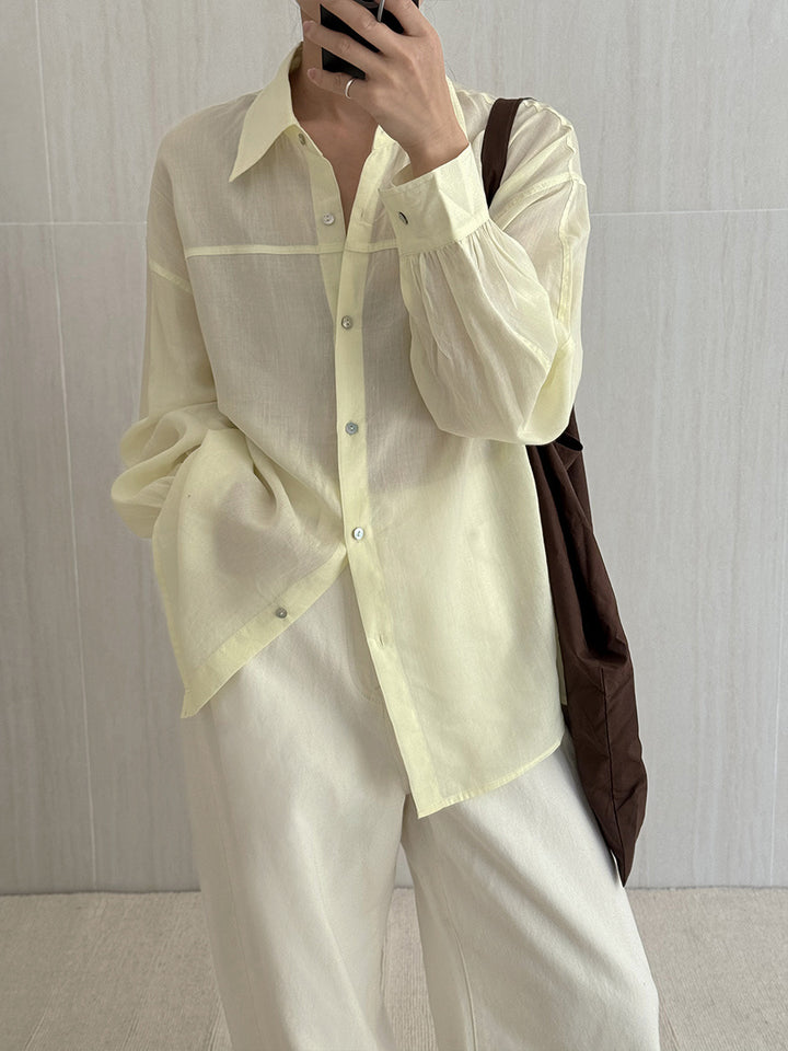 Dame Oversized Skjorte bluse i åndbart stof med stilfuld krave Stilla