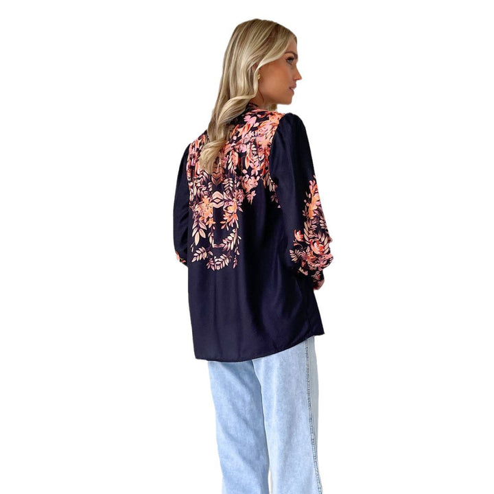 Kvinders langærmet bluse med blomsterdesign og elastiske ærmekanter Stilla