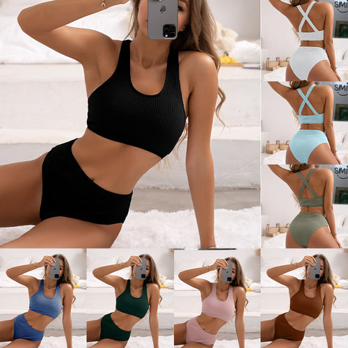 Damer Højtaljet Bikini-sæt med sporty design Skovae
