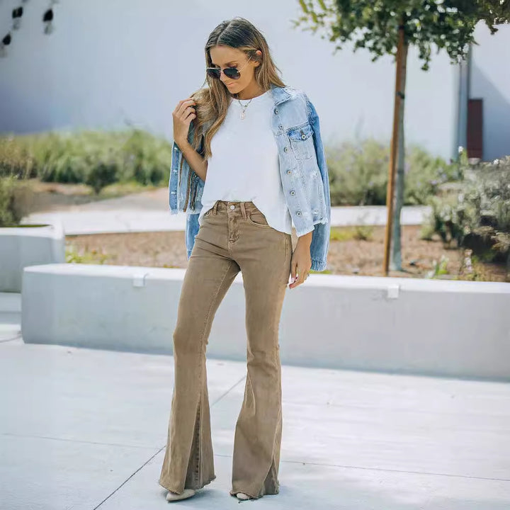 Kvindernes længere flared jeans med høj talje og fashionable design Stilla