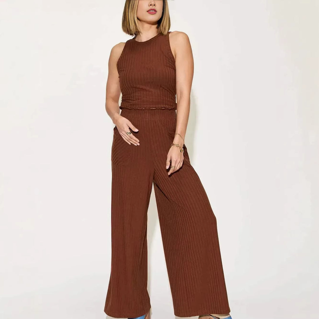 Dame afslappet jumpsuit med bred ben og praktiske lommer Skovae