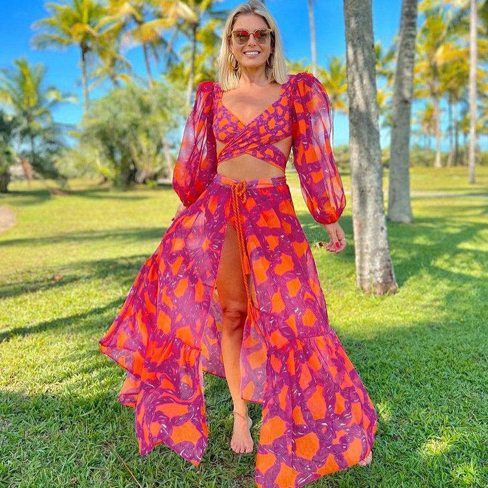Dame badeshorts sæt med stilfulde volanger og legende blomsterdesign Stilla